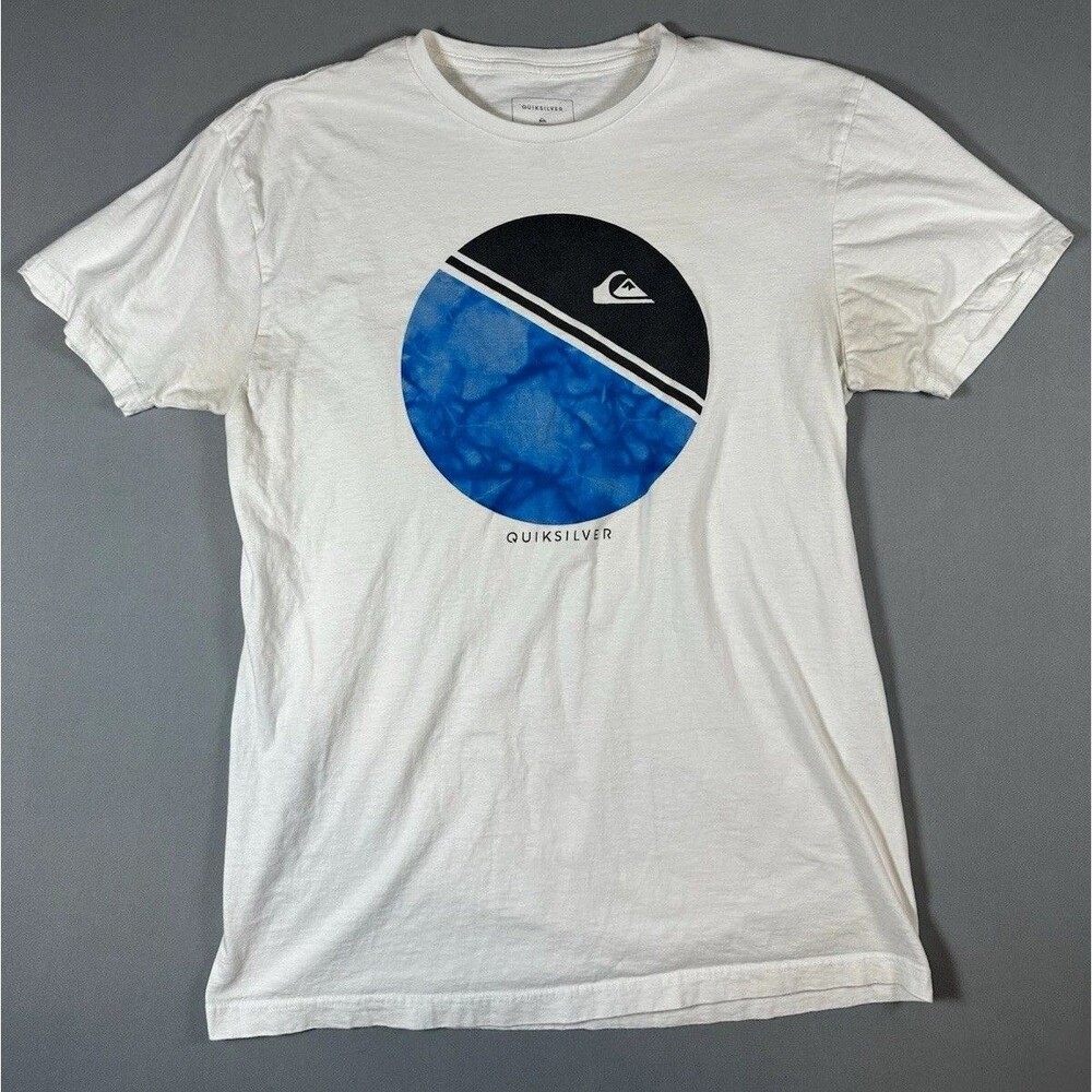 Quiksilver Men's L White Short Sleeve Crew Neck Regular Fit Graphic Logo Tee